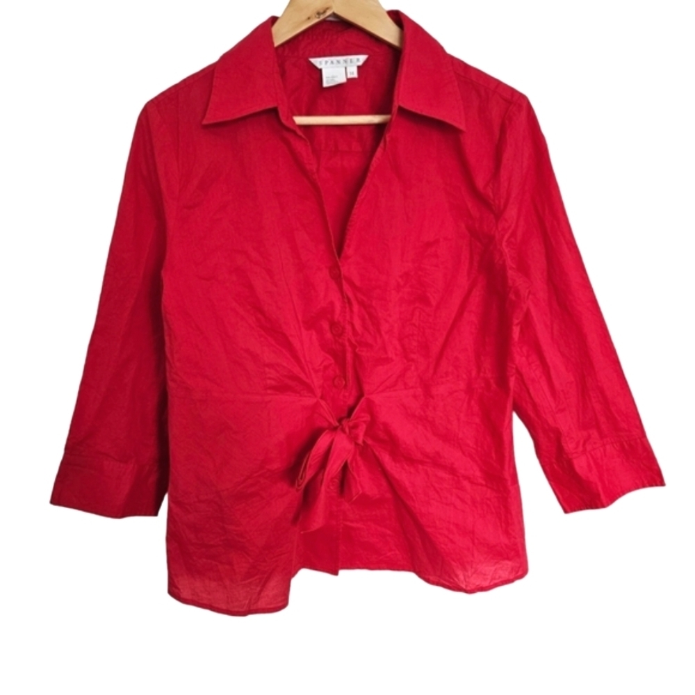 Spanner red tie front blouse